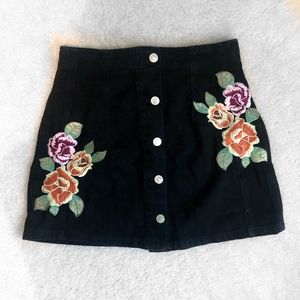 Topshop Moto Black Denim Embroidered Skirt